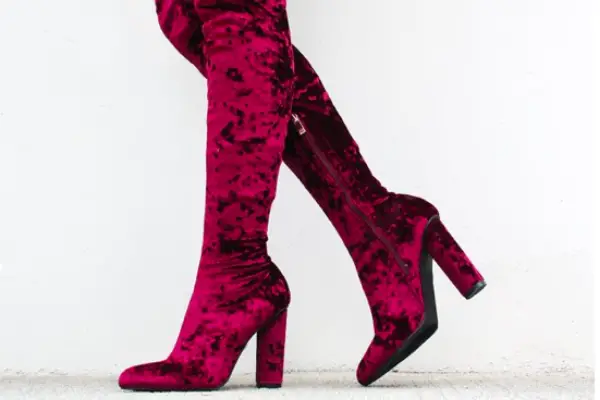 purple velvet over the knee boots